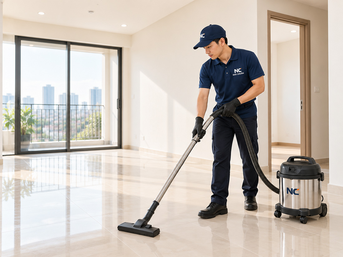Nhân viên vệ sinh căn hộ mới